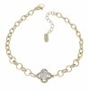 841 Bransoletka elegancka złota 17+3cm pozłacana 14k cyrkonie koniczyna marokańska